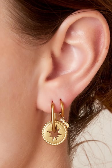 Orecchini in acciaio inossidabile con moneta stella Gold Stainless Steel h5 Immagine3